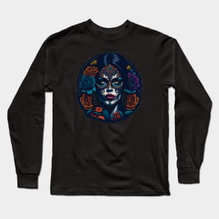 Colorful Sugar Skull Girl Makeup Art Long Sleeve T-Shirt